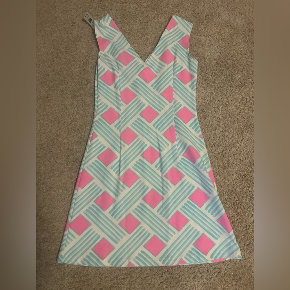 Stylish Pink and Blue Geometric Women's Dress